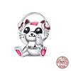 100% серебряная чашка 925 пробы с музыкальным котом, розовыми кошачьими лапками, бусины, подходят для оригинального браслета 925 пробы, изящные милые ювелирные изделия, подарок своими руками