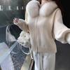 Autumn and Winter New Hooded Short Fashion Knitted Cardigan Small Imitation Fox Fur Collar Jacket Women's Sweater