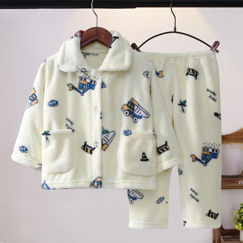 Детский фланелевой пижамный комплект, домашняя одежда, утепленный пижамный комплект