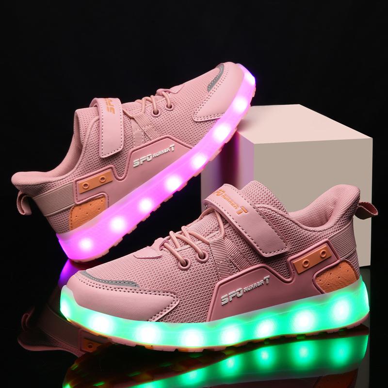 Children Luminous Sneakers Charging Switch LED Bling Bling Kids Glowing Sneakers Girls Laughing Shoes
