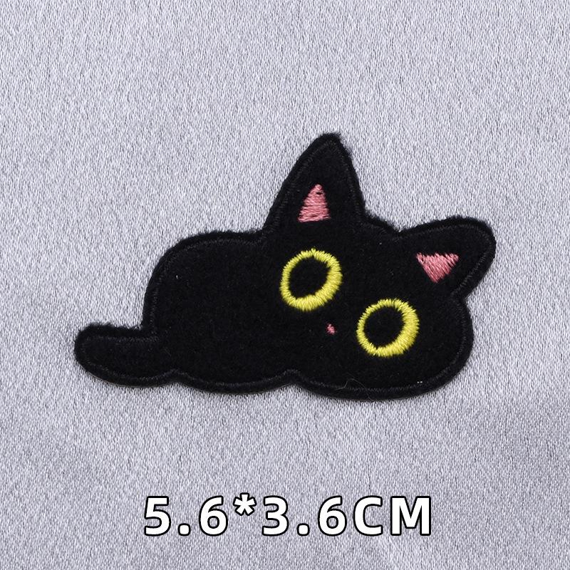 Самоклеящаяся нашивка «Черный кот»: Бесшовная плюшевая вышивка без шитья и глажки для ремонта куртки