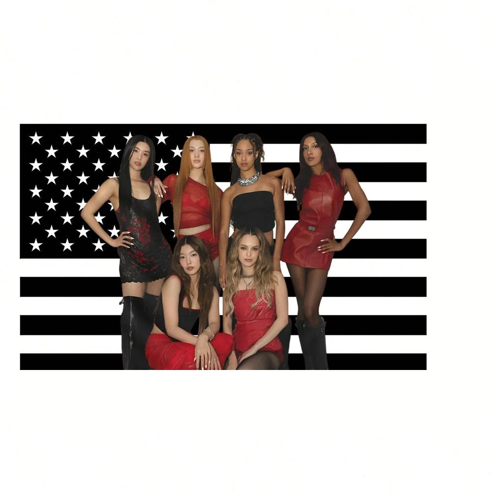 1PC Katseye Kpop Concert Banner Tapestry Pink American Flag Fan Event Welfare Bedroom Home and University Dormitory Decoration