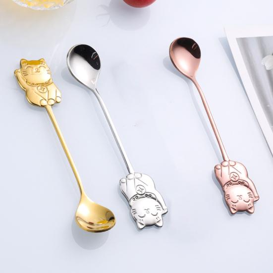 Coffee Spoon Fashion Food Grade Lightweight Dessert Spoon Round Edge Lucky Cat Coffee Spoon Tea Spoon for Home