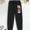 Carton Pattern Bear Printing Casual Basic Women Britches, Loose Fashion Trousers With Drawstring Pockets Sweatpants Female New