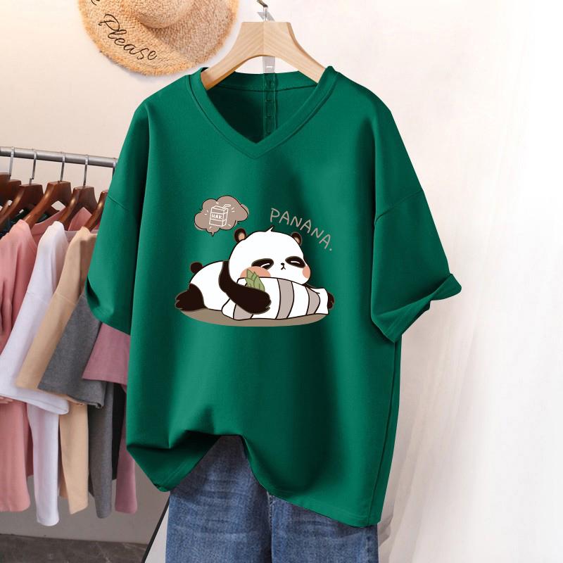 Футболка с коротким рукавом, Свободного кроя, Приталенный топ с V-образным вырезом с принтом для женщин