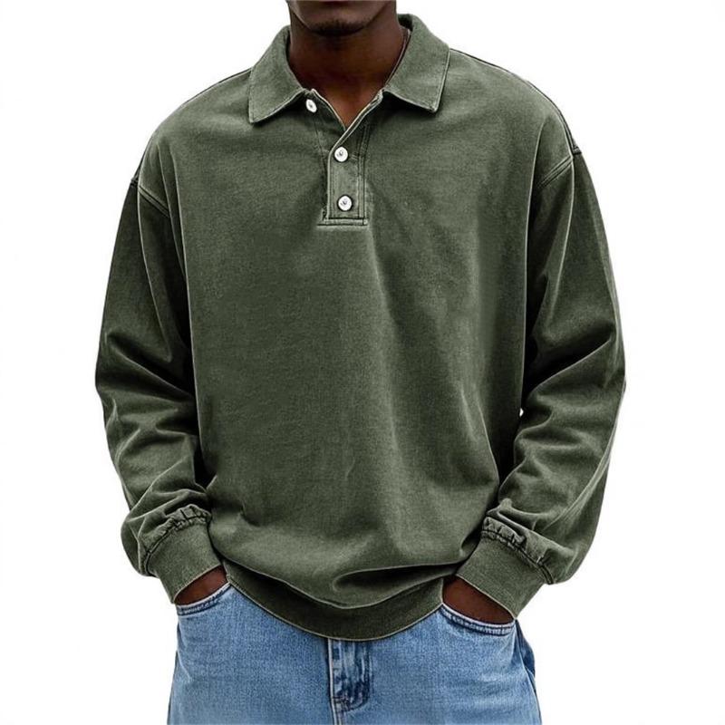 Men's long-sleeved POLO shirt pullover washing water old T-shirt
