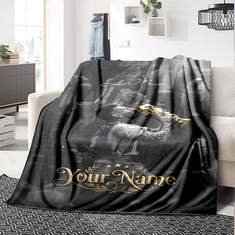 Football Messi Personalized Text Blanket Multi-purpose Personalized Blanket Soft & Cozy Perfect for Living Room Office Couch Bedding