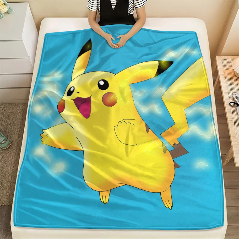 Sky Pikachu Print Flannel Blanket, High quality Comfortable for All Seasons, Home Decor, Warmth and Comfort
