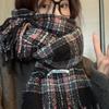 Korean Style Women's Winter Plaid Snood - Warm Imitation Cashmere Scarf