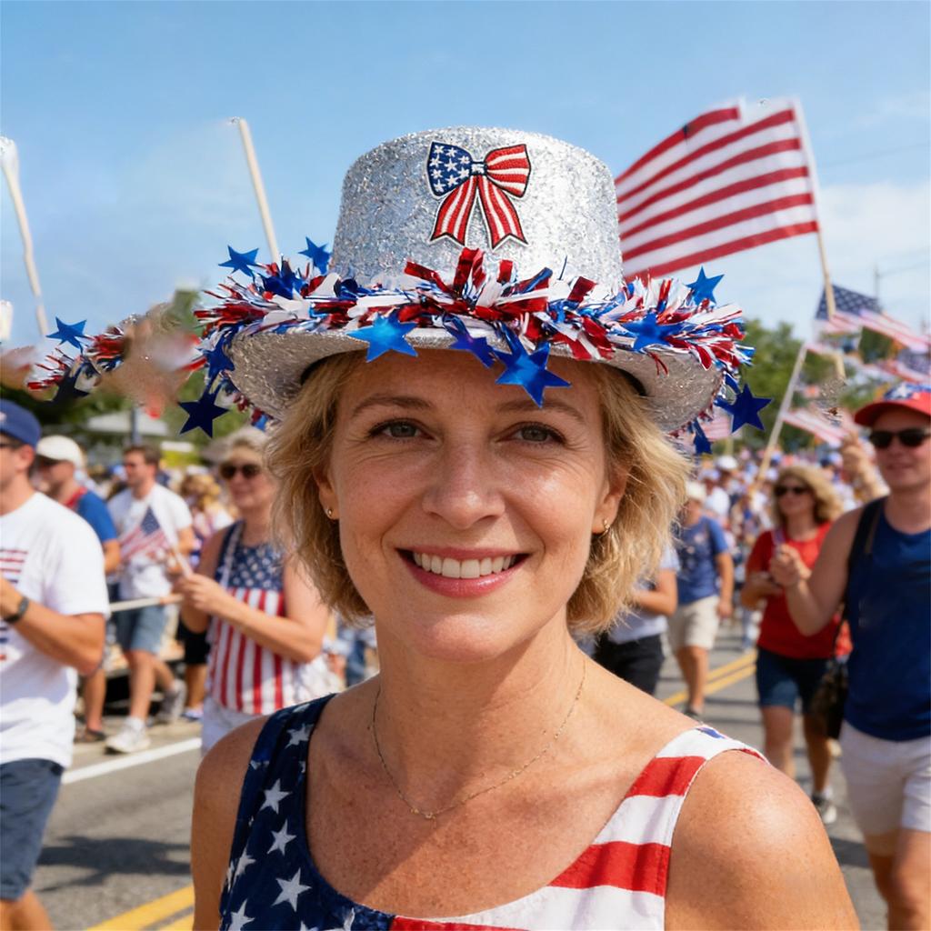 Patriotic Women s Fourth of July Sequin Top Hat with Stars and Stripes - Red White and Blue Party Accessory for Independence