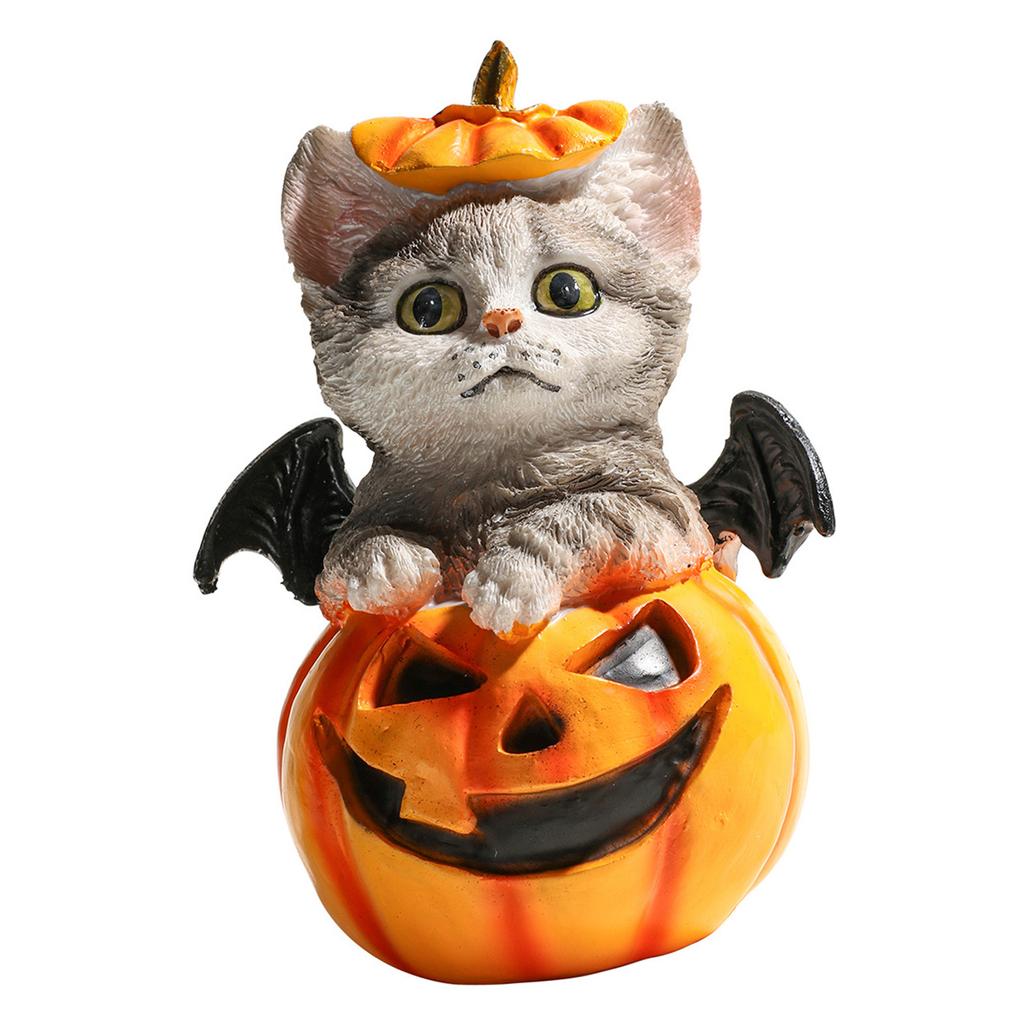 Halloween Pumpkin Decorations Resin Pumpkin Figurines with Cat Table Centerpieces for Outdoor Indoor Fairy Garden Decors