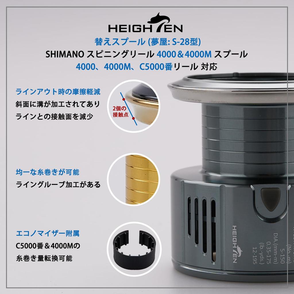 Катушка HEIGHTEN, сменная шпуля Yumeya, совместимая с S-28 #4000 #5000 Stella/Twin Power/Vanquish/Vanford/Stradic/Exsense
