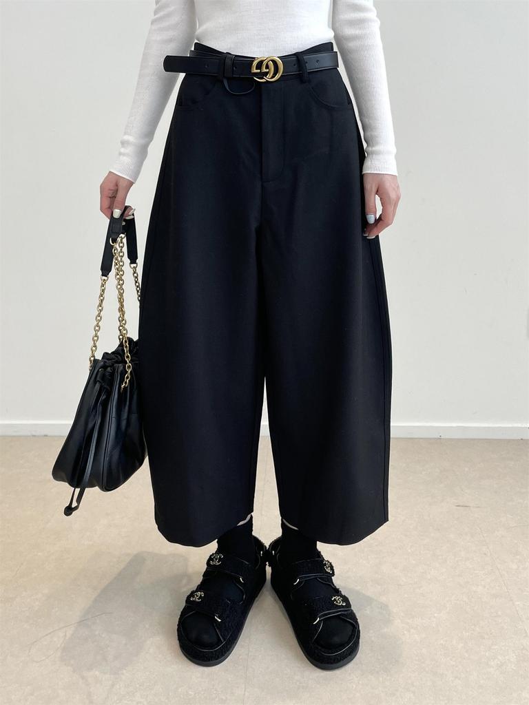 Осенняя мода Нань Юй: Женские брюки с высокой талией, драпированные дугой сабли, длиной до щиколотки