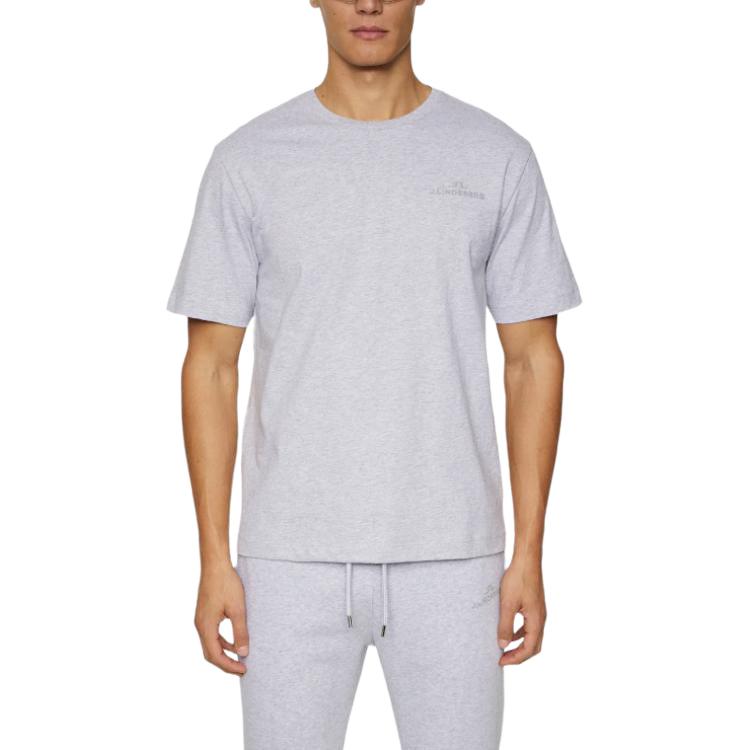 J.Lindeberg Solid Color Letter Crew Neck Pullover Short Sleeve T-Shirt Men tops Light-Gray AMJT12270-U199