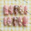 Y2K Retro Pearl Bear 3D Wing Bow Short Press On Nails Fake Nail Tips Party Birthday Gift Accessories
