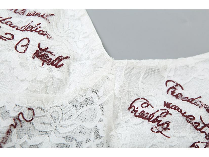 2024 Осень Женский Городской Шик Однотонный Кружевной Боди с Текстовыми Акцентами