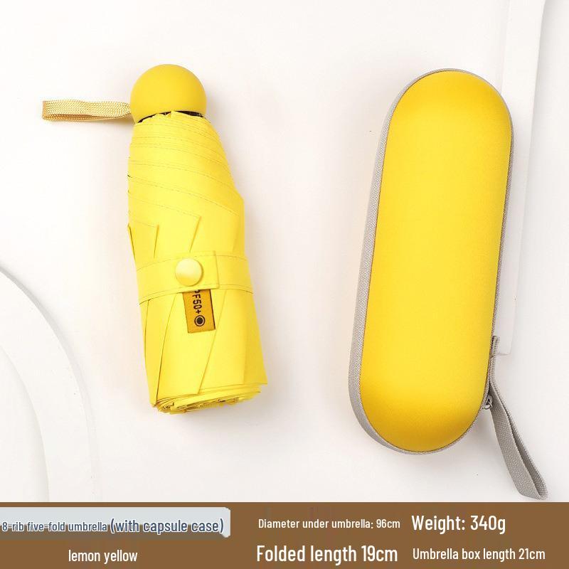 Женский мини-зонт двойного назначения: Компактный пятисложенный дизайн, Утолщенная ткань, Черный клей для защиты от УФ-лучей, Возможность нанесения логотипа на заказ