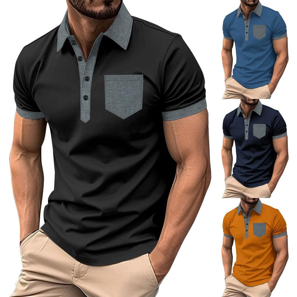 Men's Spring Colorblock Short Sleeve Lapel Shirt Men's Casual Fashion Shirt
