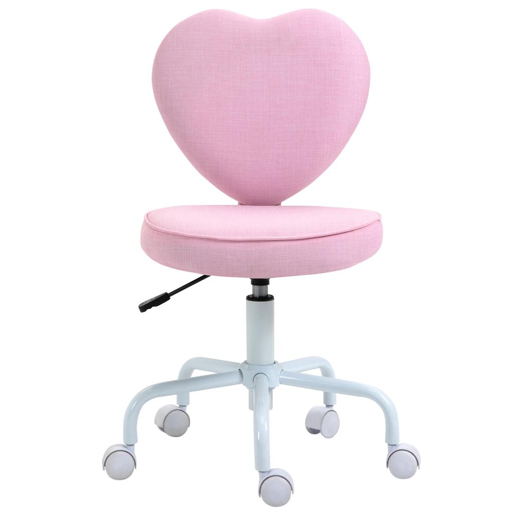 Swivel Chair Cute Heart Design Height Adjustable Fabric Cover Linen Look Pink 42 X 50 X 79 89 Cm