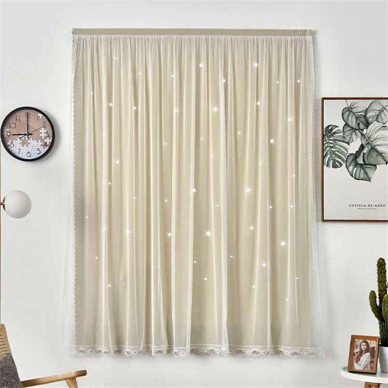 Двухслойная марлевая утолщенная 95% затемняющая штора со звездами и вырезом - Волшебные самоклеящиеся оконные жалюзи для дома/спальни