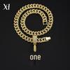 European-American Hip-Hop Style Cuban Necklace with Large Sword Alloy Full Diamond Pendant Trendy Men's Jewelry