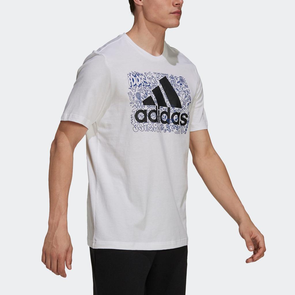 adidas Футболки Мужские Белые С Круглым Вырезом Умеренный Прямой Крой GS4001