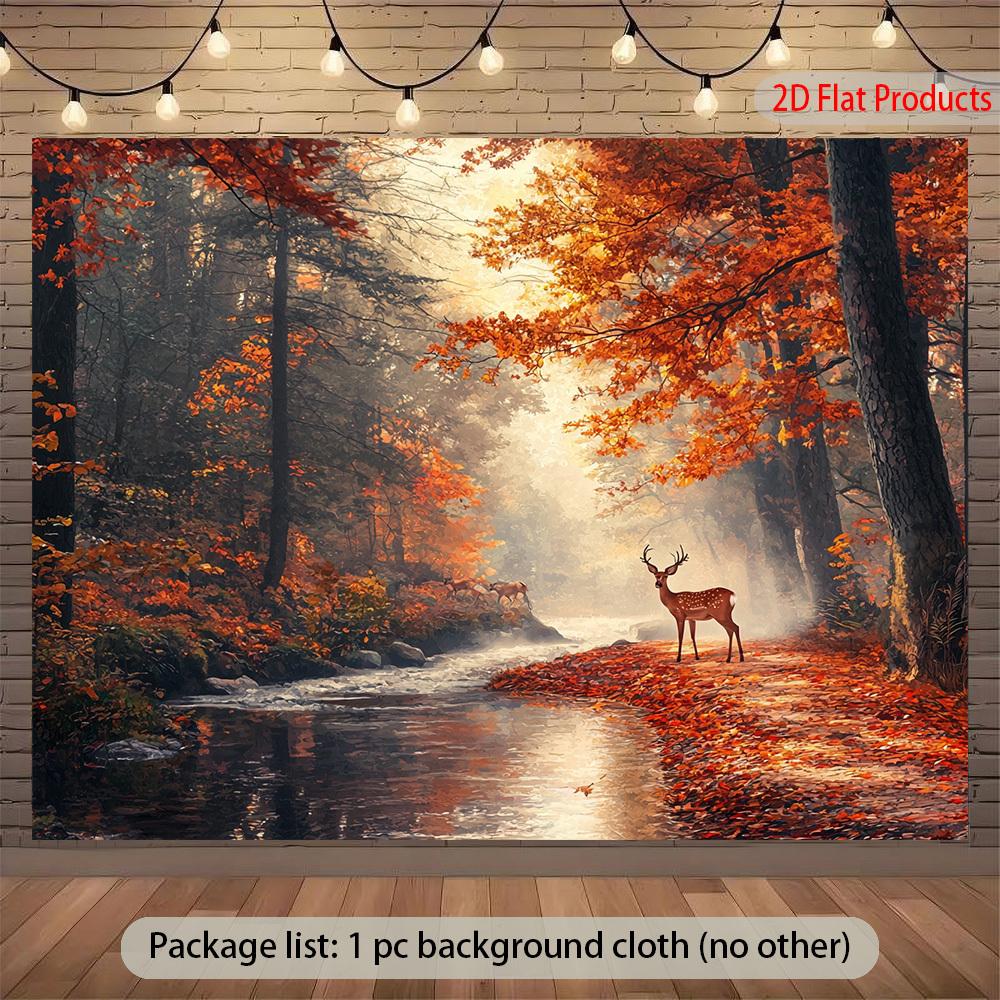 2D flat design, 1 piece - Autumn Forest Deer and River, suitable for weddings, parties and decoration