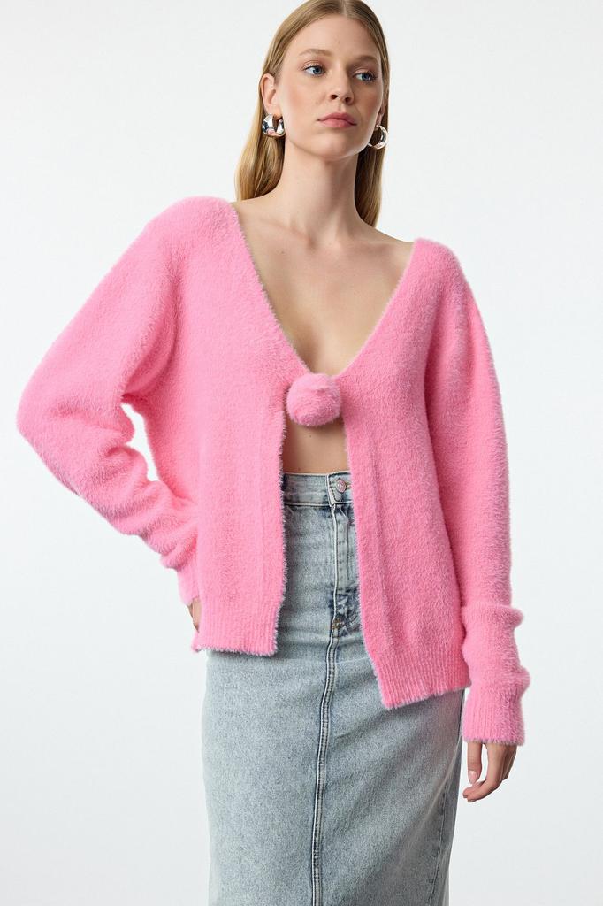 Женский модный стильный кардиган с розовым трикотажным кардиганом с перьями розы