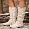 Insulated Boots Women Wide Calf Women'S Solid Color Fashion Side Zipper Casual Flat Bottom Round Toe Mid Women Boots Half Calf