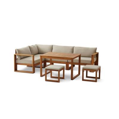 Модульный угловой садовый комплект LEVATA DINING - Акация FSC - 7 человек - Льняно-серый + Чехол в комплекте