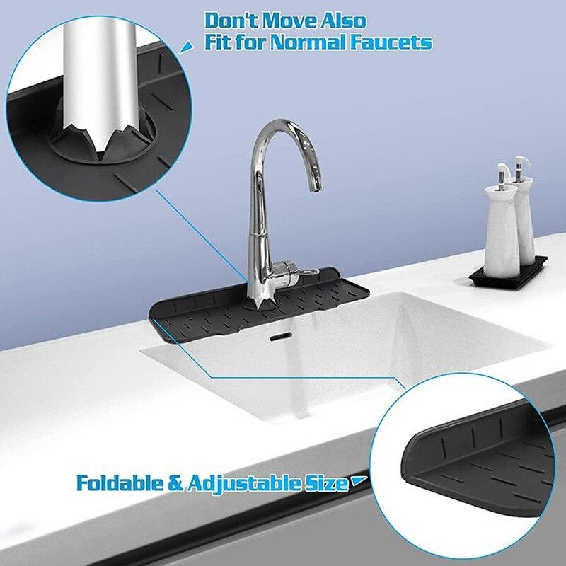 Faucet Mat Kitchen Sink Silicone Splash Pad Drainage Waterstop Bathroom Countertop Protector Quick Dry Tray
