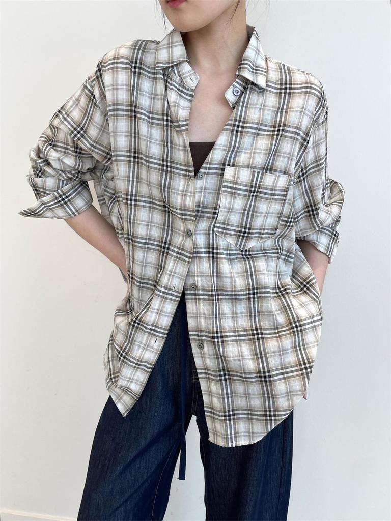 Nan Yu 100% Cotton Plaid Loose Long Sleeve Sun Protection Shirt for Women - Early Autumn 2025 Collection