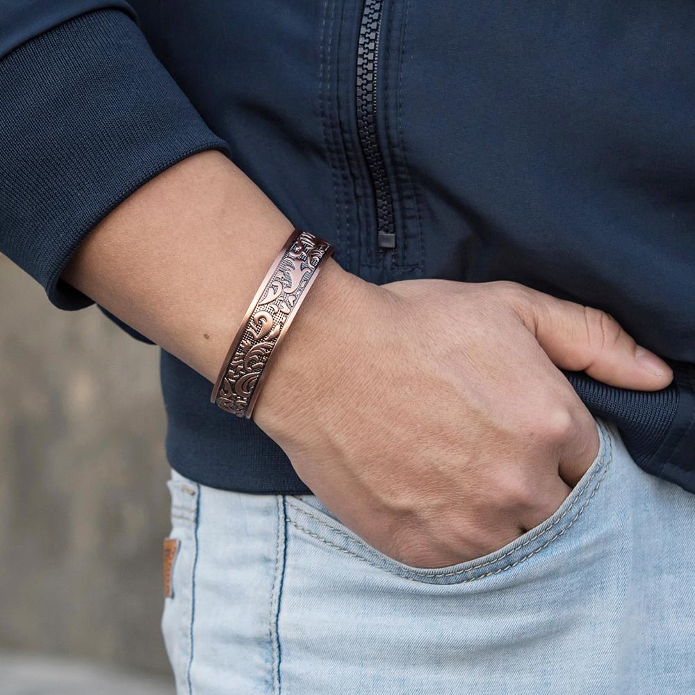 Ikuinen Магнитный браслет из чистой меди для мужчин Регулируемый винтажный браслет шириной 15 мм для лечения артрита Магнитная терапия Энергетический браслет для женщин и мужчин