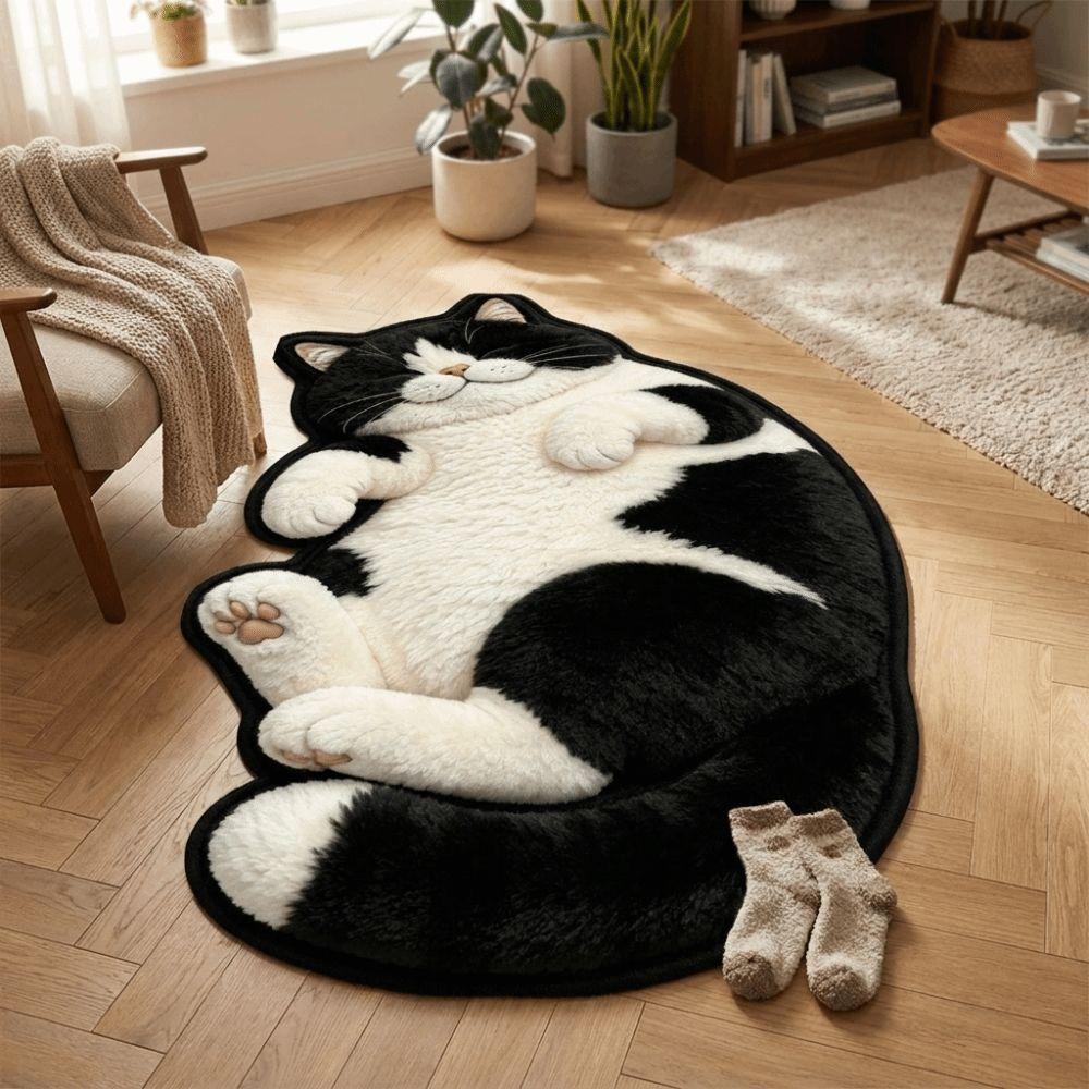 Non-Slip Bedroom Rug Stain Resistant Home Decor Carpet Practical Cat-Shaped Area Rug Nursery Room