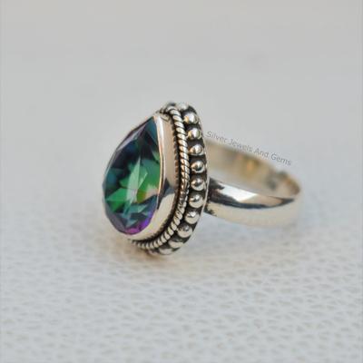 Natural Mystic Topaz Ring, Handmade Ring, 925 Sterling Silver Ring, Teardrop Mystic Topaz Ring, Gift for Her