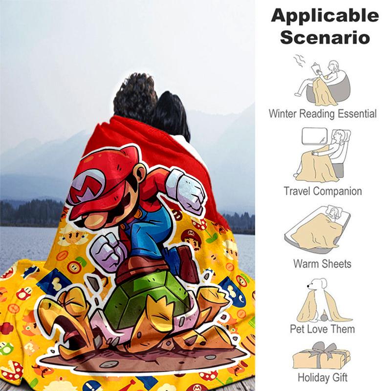 1pc Blanket Super Mario1 Print Design, Lightweight Blanket for Sofa, Bed- Soft &Warm, Gift for All Seasons like Christmas, Halloween