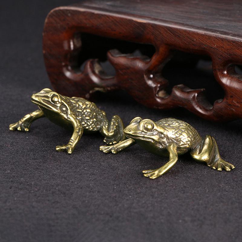 Solid Brass Lucky Rich Toads Frog Animal Statue Decor Tea Pet Bronze Ornaments Craft Collection NEW
