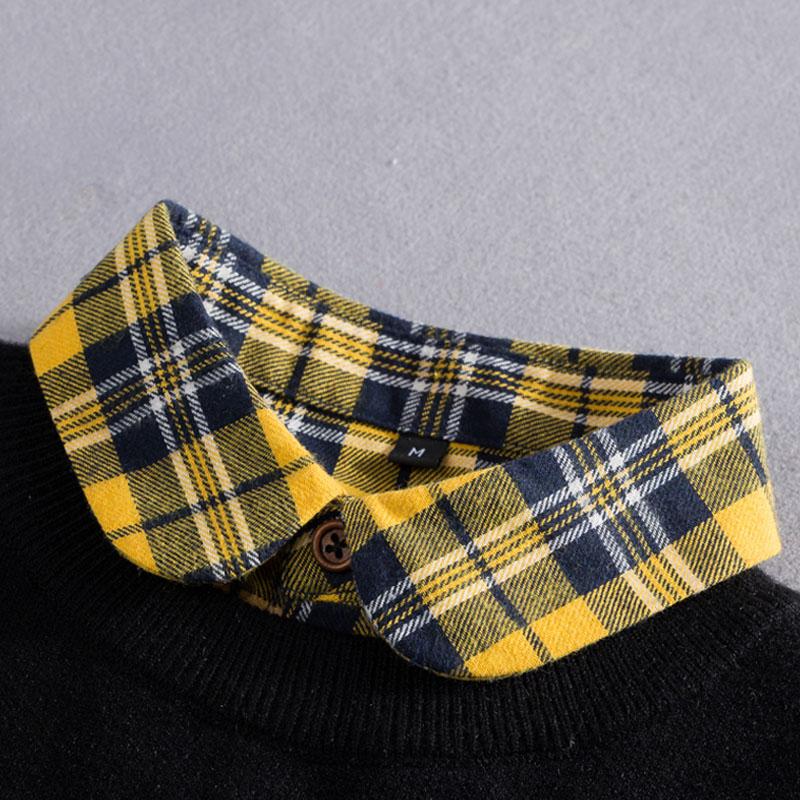 Vintage Plaid Fake Collar Women Detachable Collars New Fashion Cotton False Collar Shirt Tie Female Removable Dickie Shirt Women