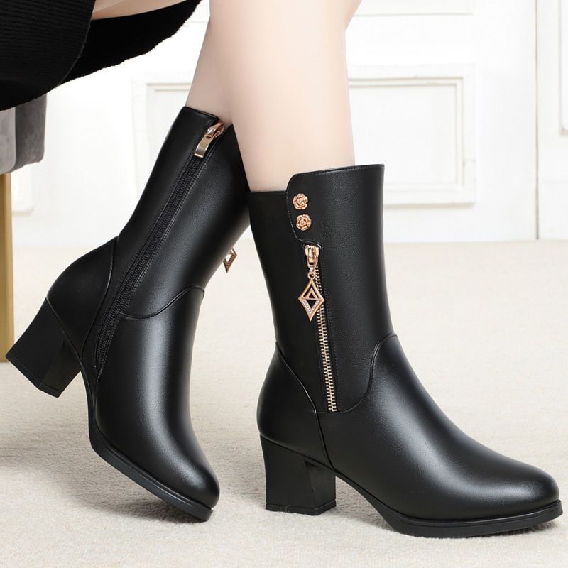 Зимние мягкие хлопковые туфли женские плюшевые длинные сапоги теплые сапоги на высоком каблуке до колена для верховой езды сапоги среднего каблука удобные