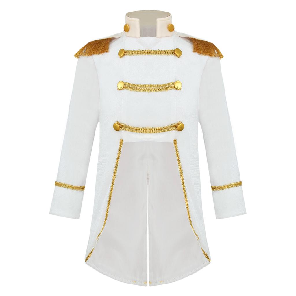 Baby Boys Prince Costume Gold Fringe Velvet Tailcoat Long Sleeve Royal Court Attire with Crown Head Accessory