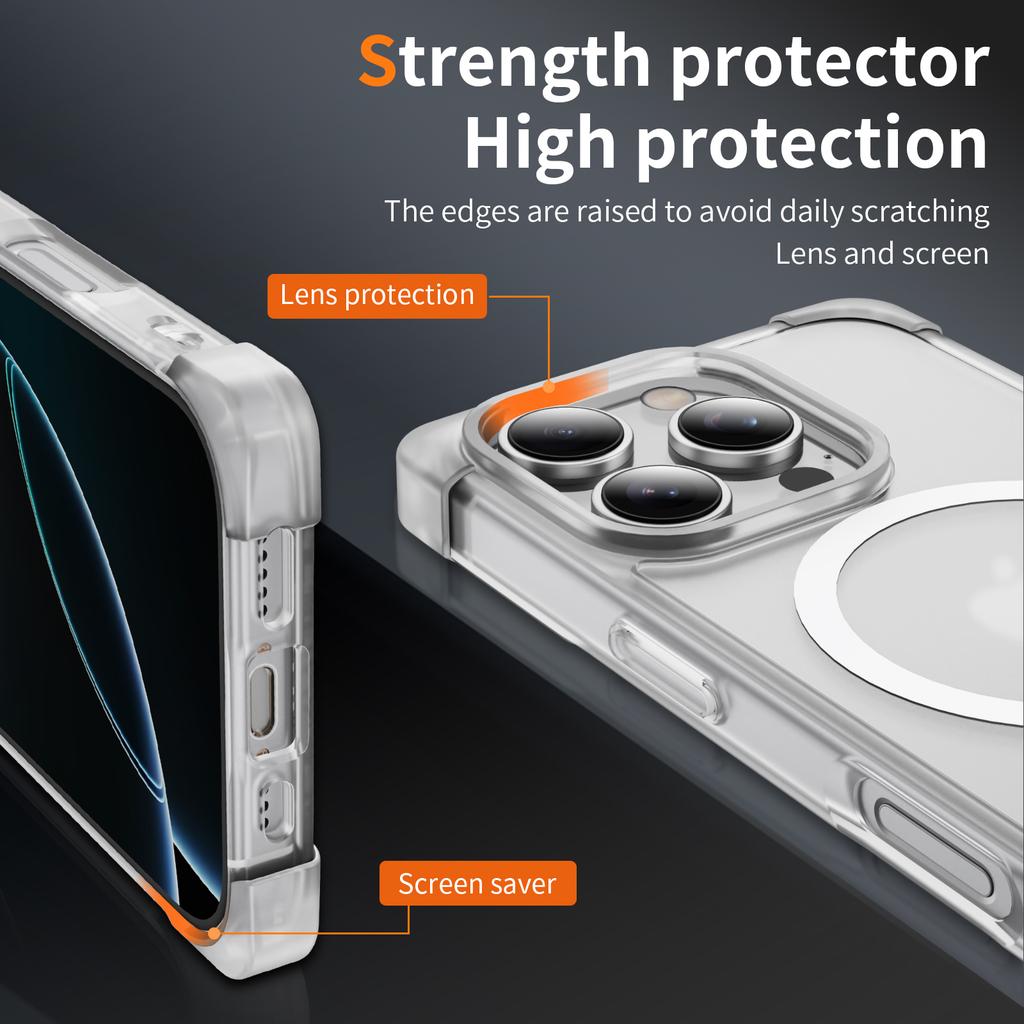 Для Magsafe Wireless Charge Armor Matte Case для iPhone 16 15 14 13 12 11 Pro Max Plus ударопрочный прозрачный жесткий акриловый чехол