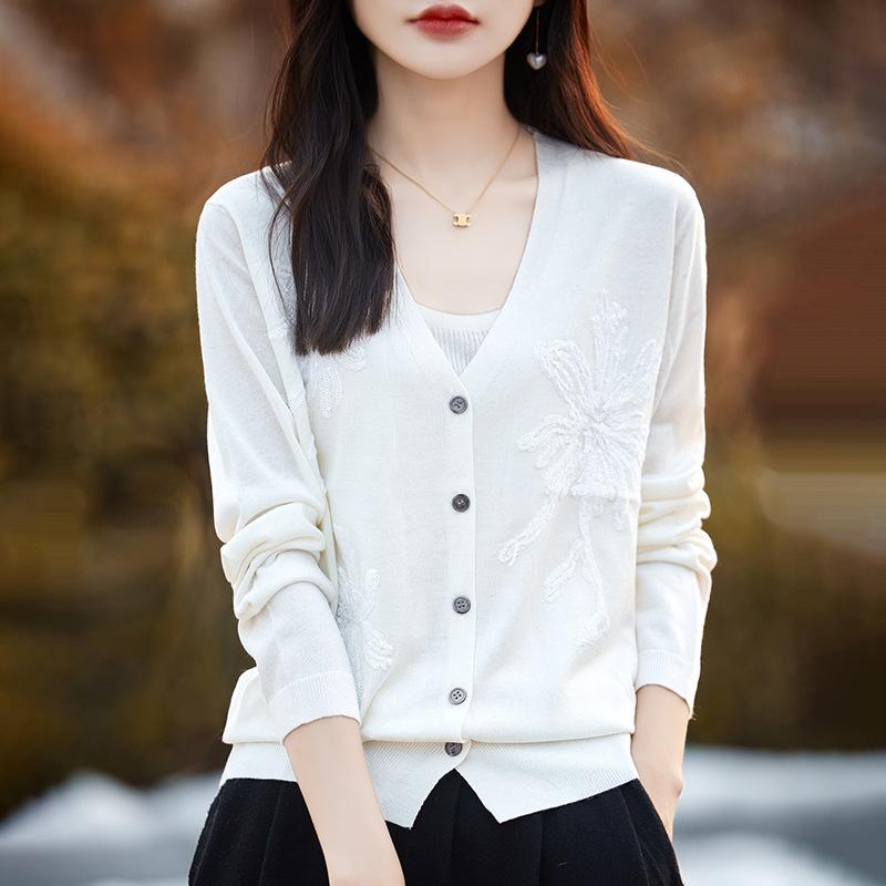 Весенне-осенний женский вязаный однотонный кардиган с блестками и v-образным вырезом
