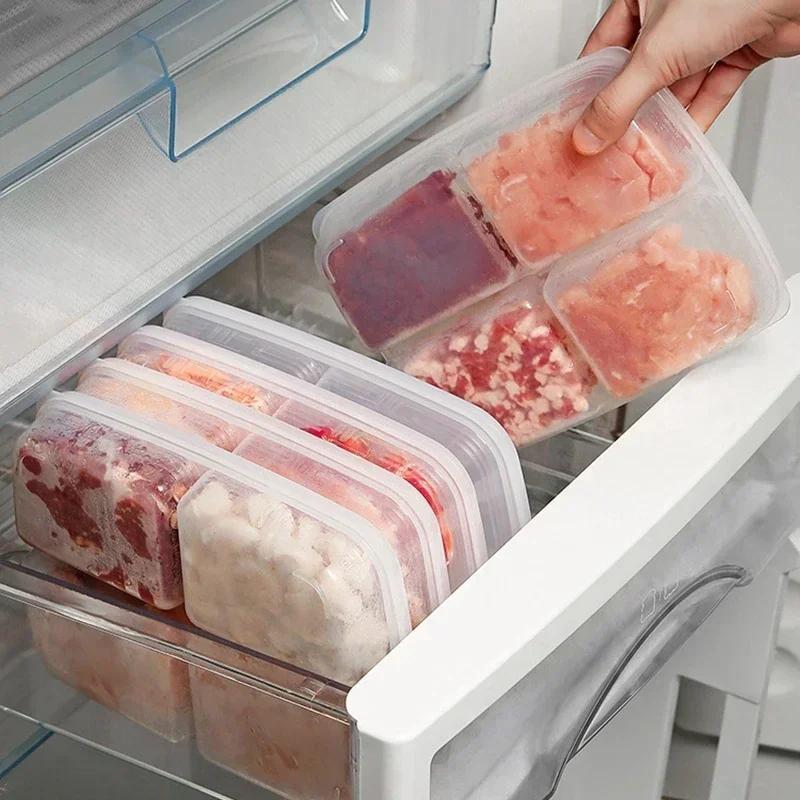 4 решетки Crisper Fresh Box Отделение холодильника Морозильник Органайзеры Sub-Packed Мясо Прозрачный Crisper Кухонный Контейнер Для Пищевых Продуктов