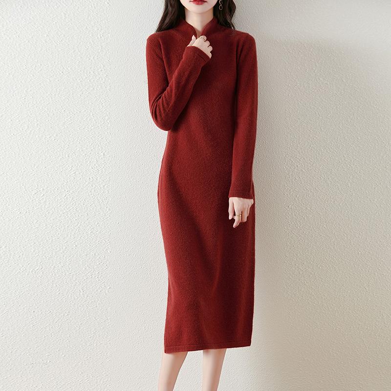 Women Sweater Dress 100% Wool MODERN NEW SAGA Turtleneck Knit Long Pullover Winter Jumpers Wool Long Dress Female