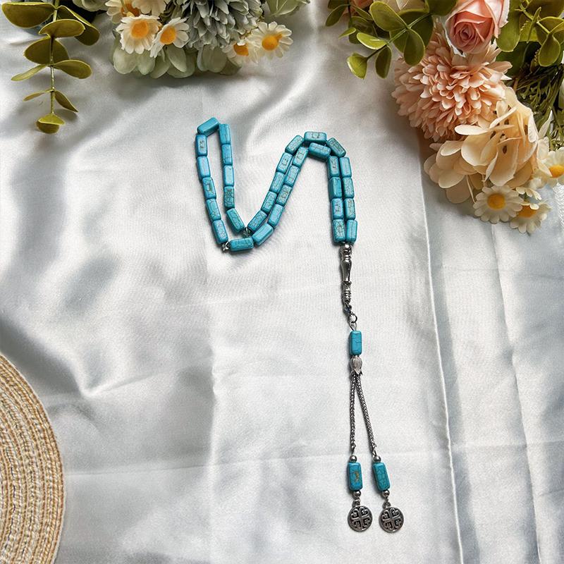 1шт ручной счетчик мусульманские имитация бирюзовые классические не позолоченные прямоугольные каменные молитвенные четки праздничные случаи 33 бусины