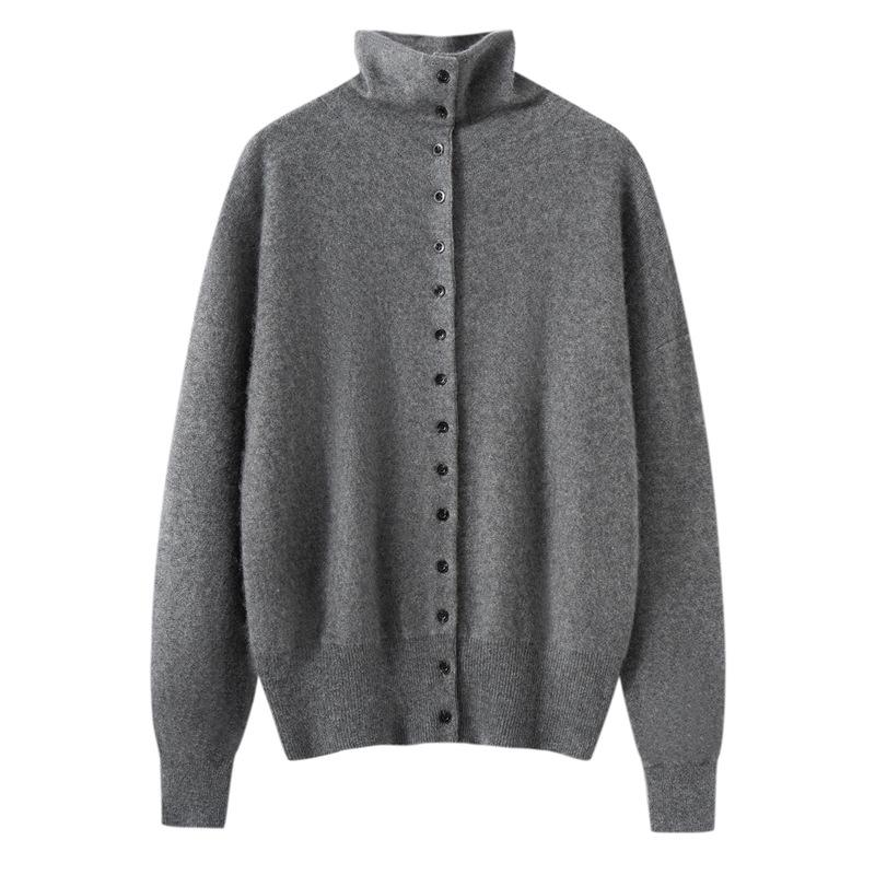 Women's High Neck Cashmere Cardigan - Autumn/Winter 2025 Gentle Style, Slimming, Short, Multi-Button Design