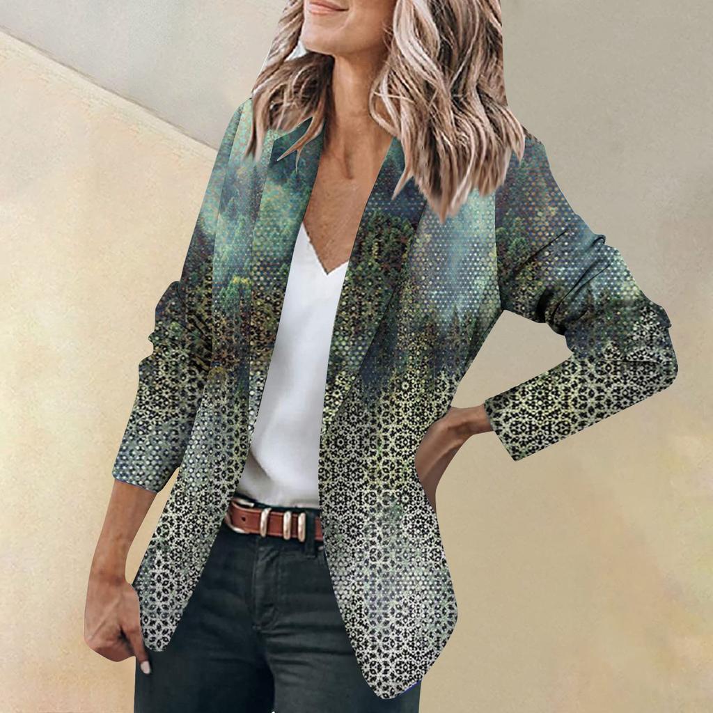 Women's Jacket Long Sleeve Print Cardigan Collar Single Button Business & Leisure Top