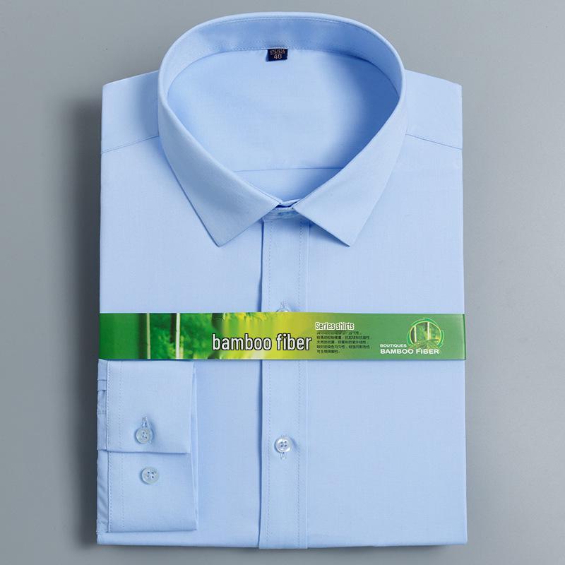 Мужская приталенная рубашка с длинным рукавом из бамбукового волокна 2025 - Удобная, не требующая глажки, деловая рабочая одежда