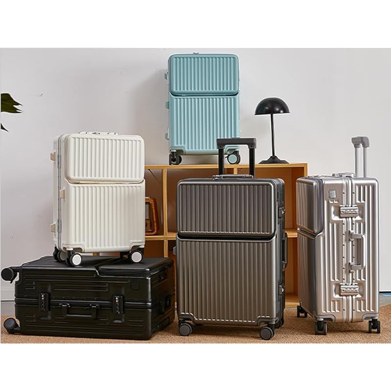[lanbao] Aluminum Frame Suitcase Multifunctional Front Open Carry Case With Stopper Carry-on Carry Bag Mobile Stand With USB Port with Cup Holder