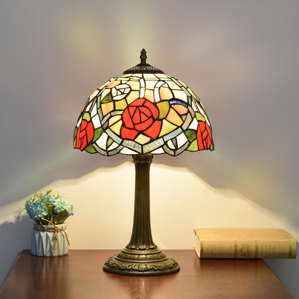 Желтая настольная лампа из витражного стекла в стиле павлиньего хвоста, винтажная ручная работа, лампа для чтения для гостиной, домашнего офиса, декор, свет